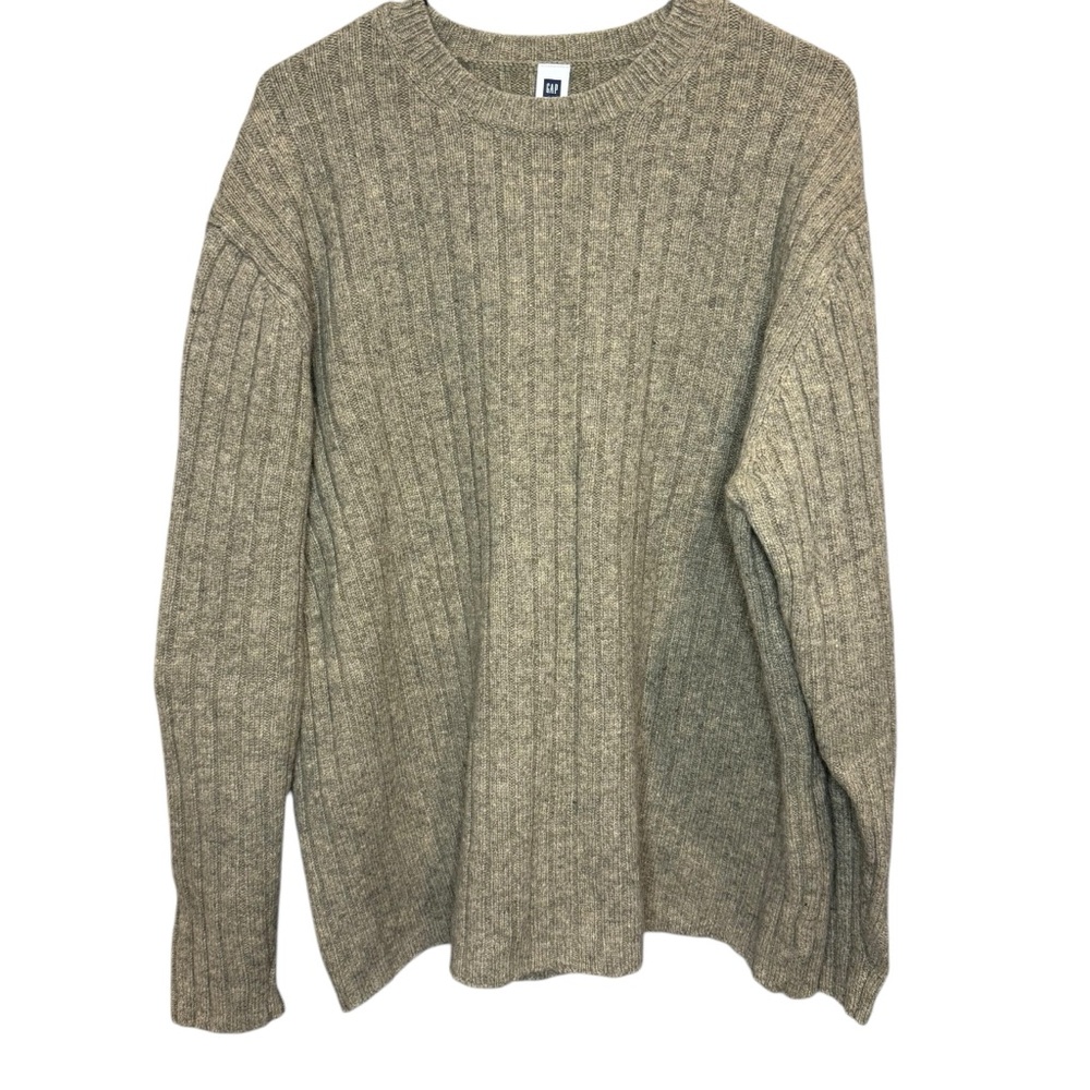 VTG GAP‎ Sweater Mens XLarge Beige Fisherman Drop Needle Rib Crew 100% Lambswool